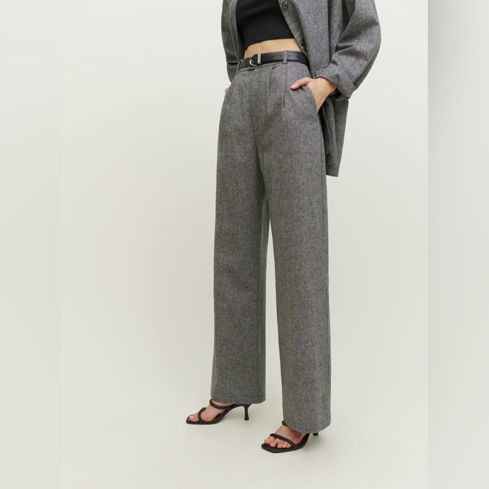 Reformation Montauk Pant in Grey herringbone NWT 6/27 30.5” inseam